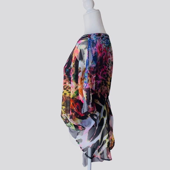 ALBERTO MAKALI MULTICOLOR ABSTRACT CHIFFON BLOUSE TOP - Picture 9 of 10